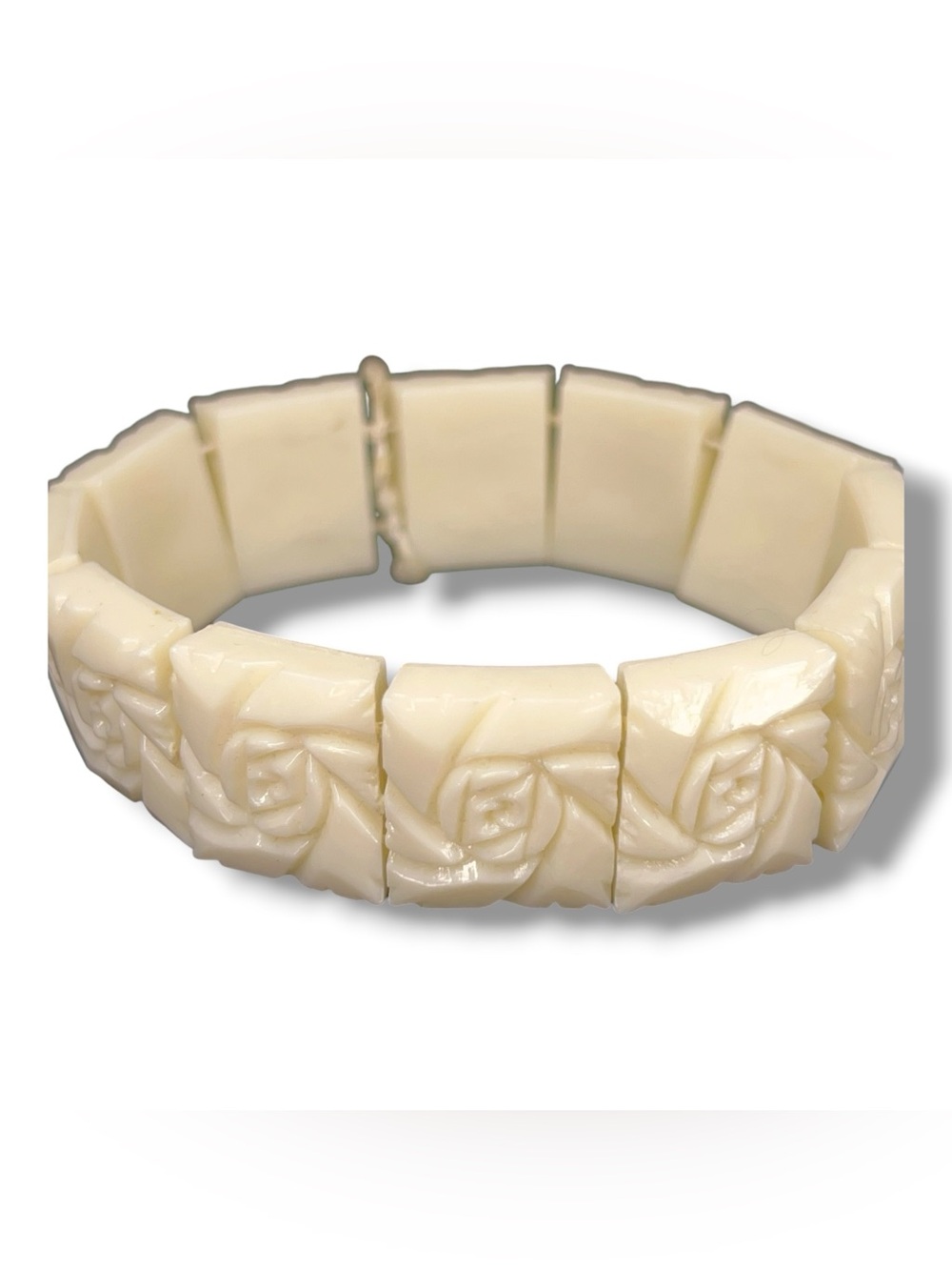 Vintage Ivory White Beaded Rose Floral Stretch Bracelet Retro Unique